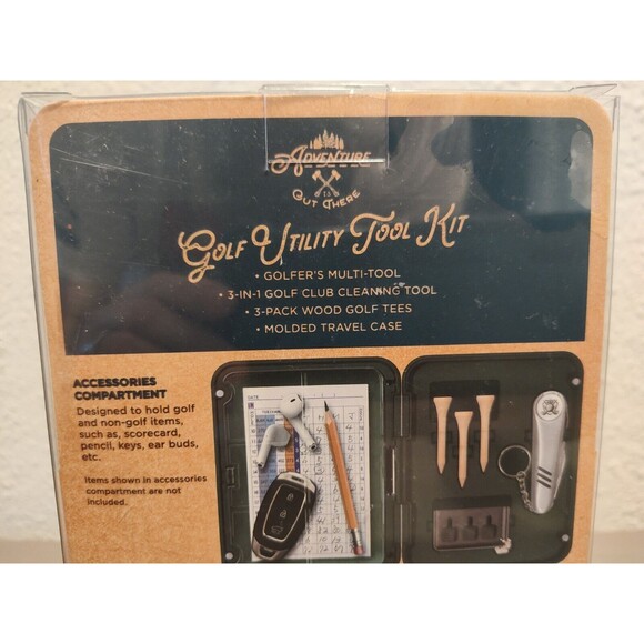 Golf Utility Tool Kit New In Box Cleaning Tool 3 Wood Tees Multi Tool And Case - Picture 3 of 7
